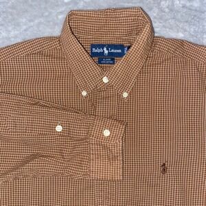 Ralph Lauren Blake Mens Brown Gingham Check Button Down Shirt Long Sleeve Size L